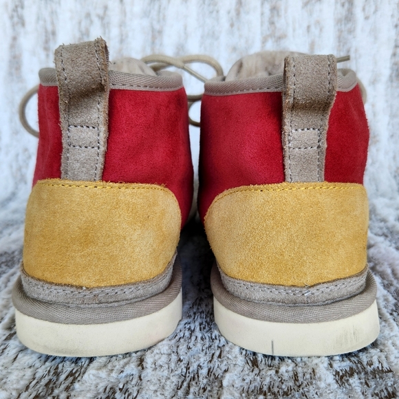 UGG "Neumel Mashup" Suede Leather Chukka Boot Red Tan Yellow | Men's Size 9 - Picture 4 of 11